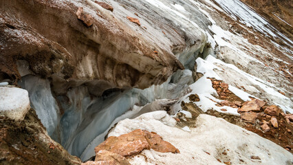 a beautiful ancient glacier in the mountains. highlands. permafrost