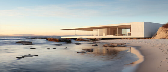 Building Exterior luxury of living room with sea view by generative AI illustration.