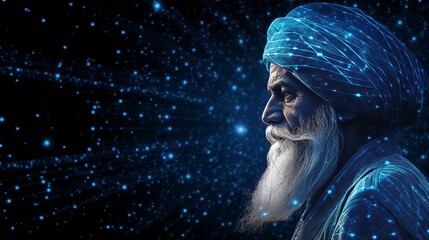 Guru Nanak Jayanti, Abstract illustration, Guru Nanak, Low poly blue. Polygonal, Generative ai - obrazy, fototapety, plakaty