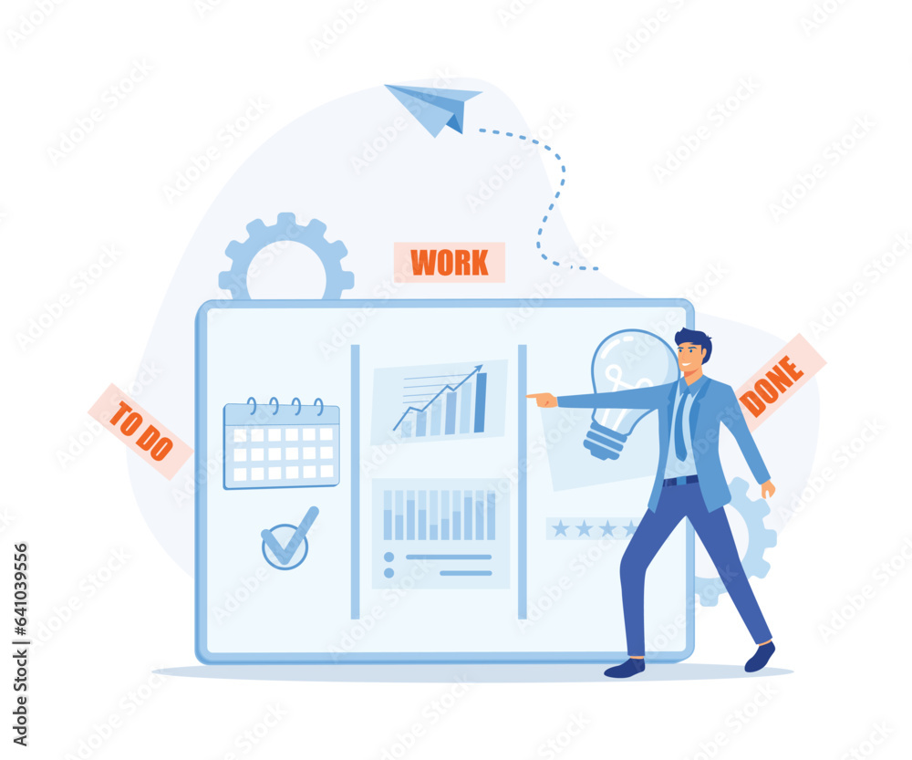 Poster agile project management and scrum task board. agile software development and kanban. flat vector mo
