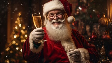 santa claus drinking champagne