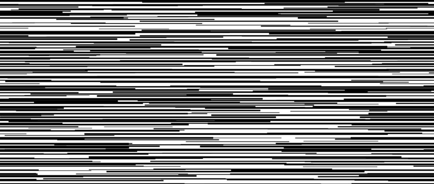 Seamless irregular lines pattern. White tv noise repeating background. Black and white horizontal random lines backdrop. Glitch or failure concept wallpaper. Vector graphic design illustration