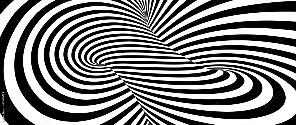 Wall mural abstract hypnotic lines background. black and white spinning tunnel wallpaper. psychedelic twisted s