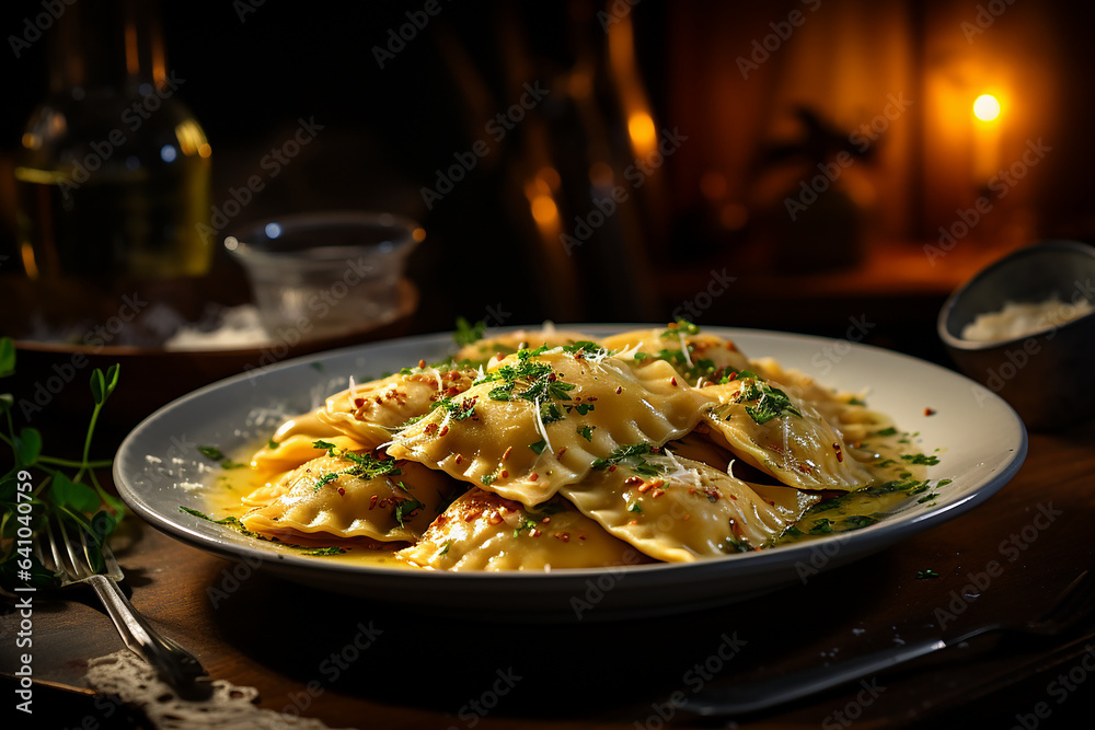 Wall mural Ravioli served on a plate - Wall murals