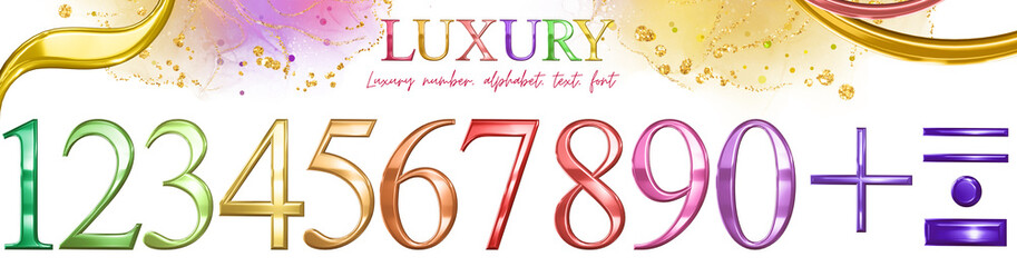 Colorful glossy luxury number, alphabet, text, character, font