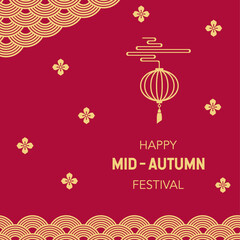 Happy Mid-Autumn Festival post template for social media. Mid-Autumn Festival gold decorations. Chinese greeting card.