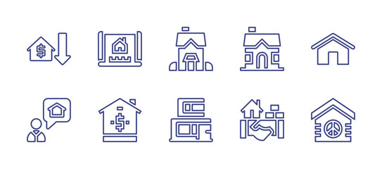 Real estate line icon set. Editable stroke. Vector illustration. Containing price down, plan, broker, house, duplex, cooperate, buy, home.