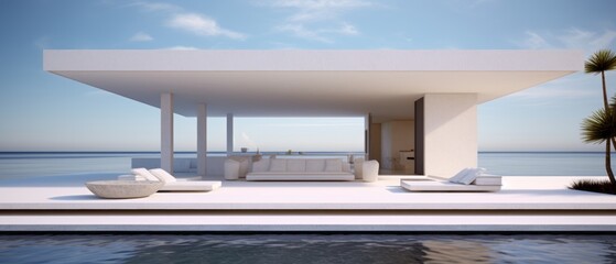 Fototapeta na wymiar Building Exterior luxury of living room with sea view by generative AI illustration.