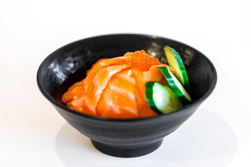 Salmon Sashimi Bowl (Donburi) on white background