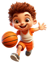 Happy boy playing basketball