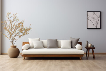 modern living room, Minimalist interior design, white couch, generative ai