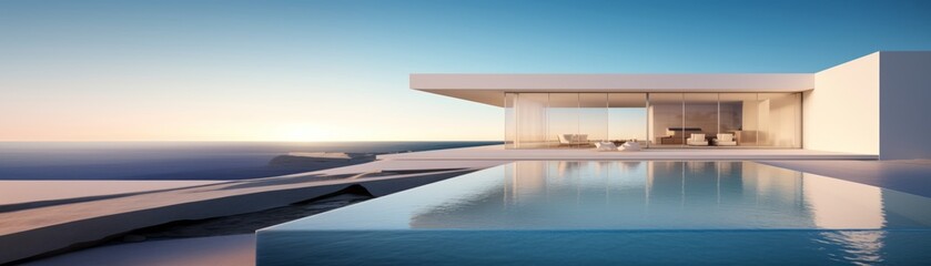 Obraz premium Building Exterior luxury of living room with sea view by generative AI illustration.