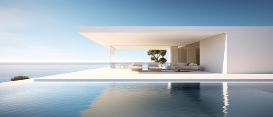 Building Exterior luxury of living room with sea view by generative AI illustration.