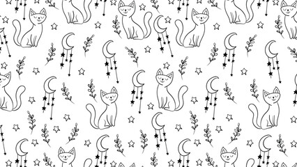 Fototapeta na wymiar seamless black and white pattern with the image of cats. Vector illustration