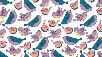 Seamless pattern with birds in doodle style. Vector illustration