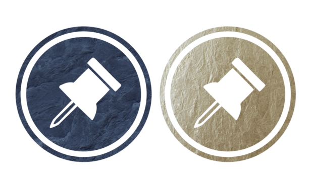 black and yellow color push pin and pins icon symbol - Powered by Adobe