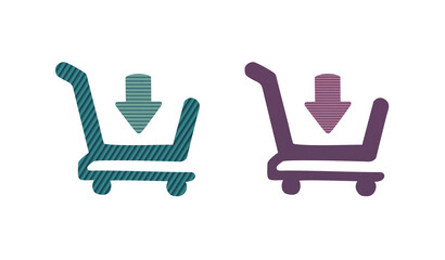 Red and green shopping cart sign icon symbol with texture