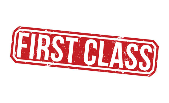 First class rubber stamp vector illustration on white background. First class rubber stamp