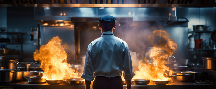 Flames responding to a veteran chef. Generative AI.