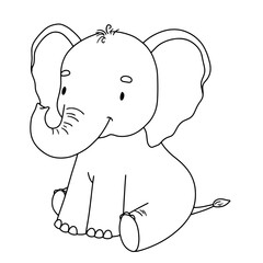 Cute sitting elephant. Outline illustration for kids. Line safari animal for coloring page.