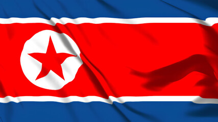 北朝鮮の国旗がはためいています。
