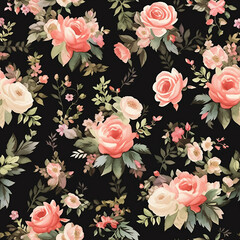 seamless-pattern_peach-rose_on-black-background