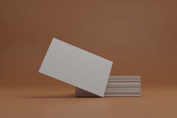 3d rendering of blank white business card isolated on brown background