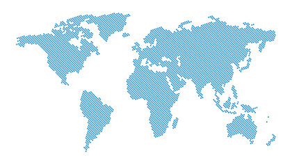 world map of blue round dots isolated with clipping path on white background.