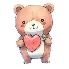 Cute Bear Holding A Heart Clipart Illustration