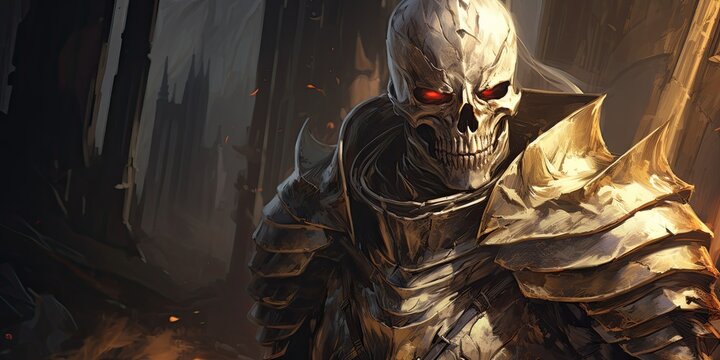 illustration of skeleton knight in armor knight, generative AI