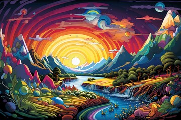 Imaginary Landscapes depict breathtaking vistas that exist realms of creativity. Whimsical terrains, vibrant colors, surreal elements,Generated with AI