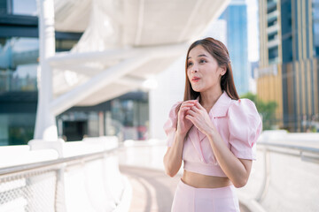 Fototapeta premium Portrait of beautiful young businesswoman, Closeup face of a pretty asian model, Copy space.