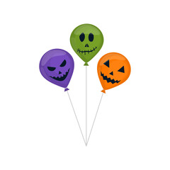 Halloween balloons with scary faces flat vector illustration