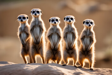 Fototapeta premium Dynamic Meerkat Camaraderie on World Animal Day, Capturing Curious Interactions