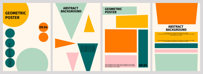 Collection of geometric poster templates. Abstract vector background for graphic design. Vintage style. Banner design for an event, billboard, social media. - obrazy, fototapety, plakaty