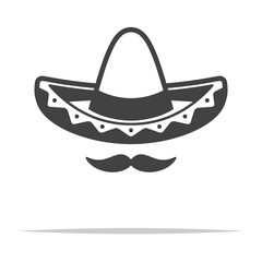 Sombrero hat and mustache icon transparent vector isolated