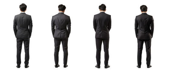 man in a suit with his head down and hands down, standing upright on transparent backgrounds . Generative AI