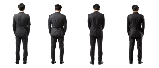 Poster man in a suit with his head down and hands down, standing upright on transparent backgrounds . Generative AI © Surasak-Art