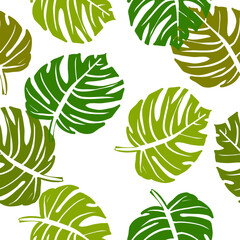 seamless pattern with leaves in green, line hand drawing repeat seamless pattern on white background design for fabric print or vintage wallpaper or retro backdrop
