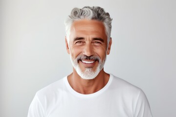 Handsome businessman 50s mid age elderly senior model man with grey hair laughing and smiling. Mature old man close up portrait. Healthy face skin care beauty, skincare cosmetics, dental.	 - obrazy, fototapety, plakaty