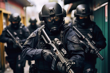 armed special forces to suppress violent crime - obrazy, fototapety, plakaty
