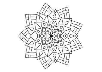 Fototapeta premium Mandala drawing on a white background, Ethnic mandala outline hand drawn, Decorative monochrome ethnic mandala pattern Islam, Arabic, Indian, Morocco.
