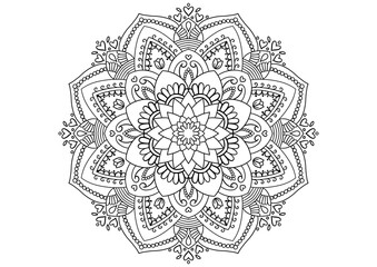 Mandala drawing on a white background, Ethnic mandala outline hand drawn, Decorative monochrome ethnic mandala pattern Islam, Arabic, Indian, Morocco.