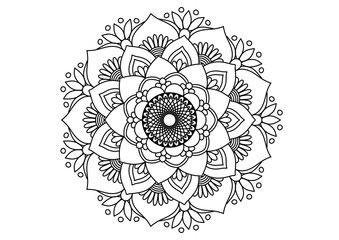 Mandala drawing on a white background, Ethnic mandala outline hand drawn, Decorative monochrome ethnic mandala pattern Islam, Arabic, Indian, Morocco.