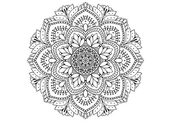 Mandala drawing on a white background, Ethnic mandala outline hand drawn, Decorative monochrome ethnic mandala pattern Islam, Arabic, Indian, Morocco.