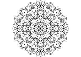 Mandala drawing on a white background, Ethnic mandala outline hand drawn, Decorative monochrome ethnic mandala pattern Islam, Arabic, Indian, Morocco.