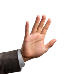 Naklejka premium closeup portrait of business man with suit, gesturing stop with hands on transparent backgrounds . Generative AI