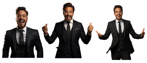man in a suit and tie, feeling elated, expressive body language on transparent backgrounds . Generative AI