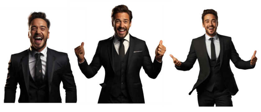 man in a suit and tie, feeling elated, expressive body language on transparent backgrounds . Generative AI