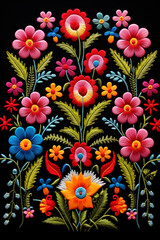 Fototapeta na wymiar Mexican traditional embroidery pattern on a black background